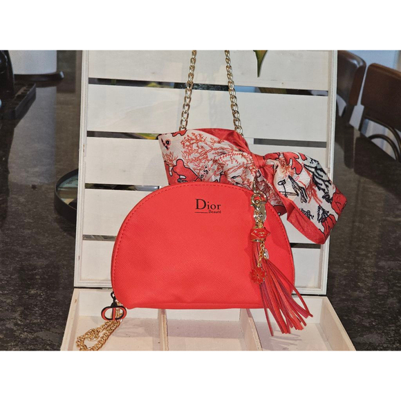Dior Handbags - Christian Dior Red Clutch w/Crossbody Chain, Charms & Twilly Added NWOT